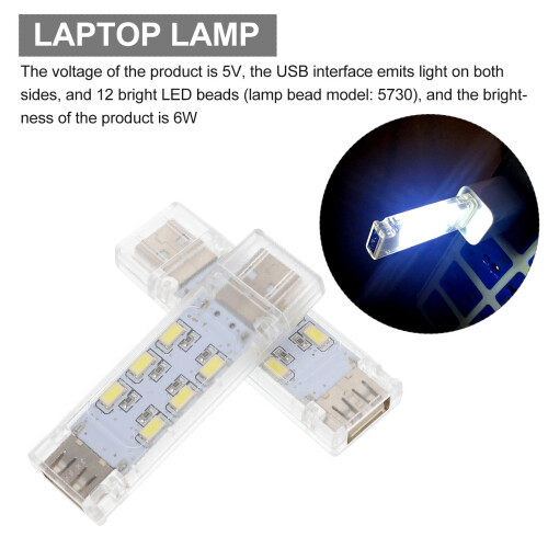 2 Pcs Laptop Computer USB Night Light LED Lamp Mini Table Lights Double Sided White Metal Student 1
