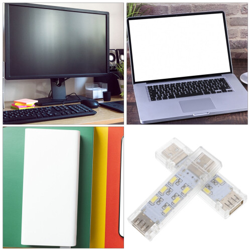 2 Pcs Laptop Computer USB Night Light LED Lamp Mini Table Lights Double Sided White Metal Student 2