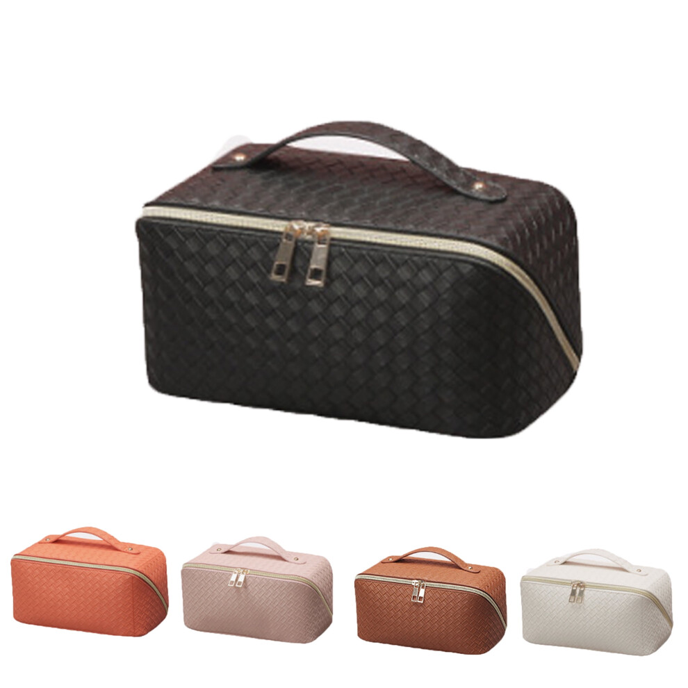 Large Capacity PU Leather Cosmetic Bag Portable Women Travel Washing Makeup Bag,Black