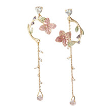 1 Pair Drop Earrings Cherry Rhinestones Jewelry Long Tassel Floral Dangle Earrings Birthday Gift