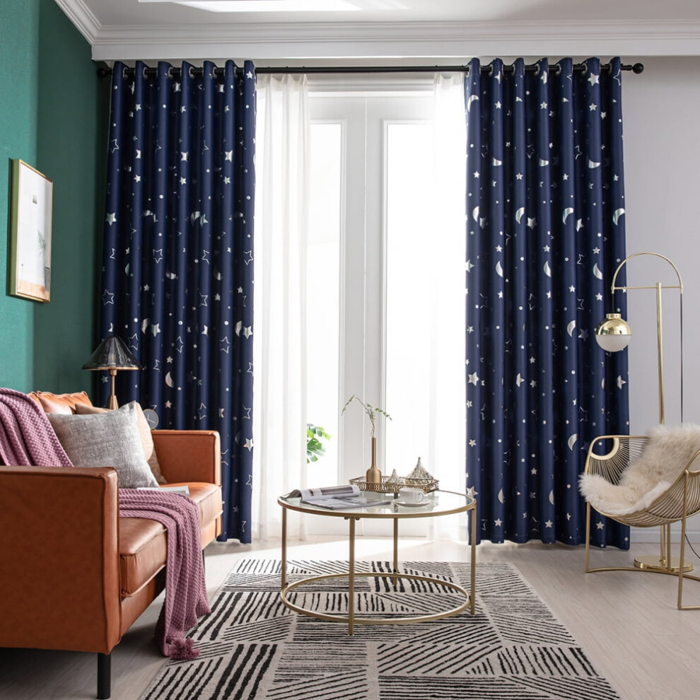 Nursery Blackout Curtains Star & Galaxy Theme, Room Darkening Grommet Drapes for Kids Bedroom, NavyBlue 100*200cm