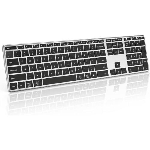 Backlit Bluetooth Keyboard for Multi Devices - Slim Full Size Rechargeable Keyboard Illuminated