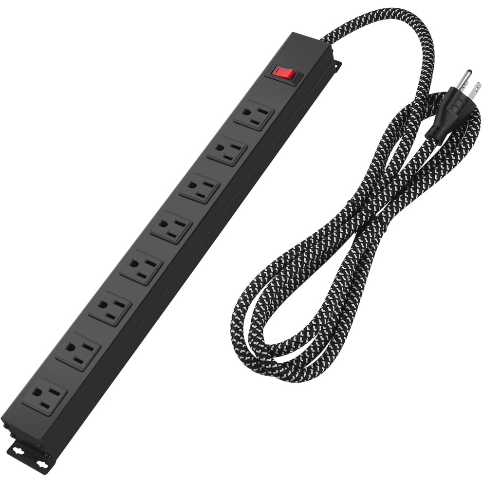 Metal 8 Outlet Mountable Power Strip With Switch,Wide Spaced Heavy Duty Wall Mount Power Strip Surge Protector 9027700894044