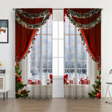 Blukids Christmas Curtains 59"x65" Red Blackout Xmas Tree Thermal Insulated Grommet Drapes for Living Room Bedroom, 2 Panels (Red)