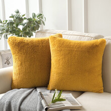 Phantoscope Deluxe Soft Faux Rabbit Fur Series Decorative Throw Pillow, 18" x 18", Orange, 2 Pack