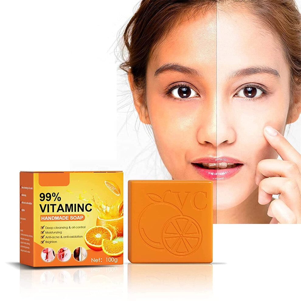Vitamin C Brightening Soap for Face and Body with Organic Orange Extract, Handmade 100g