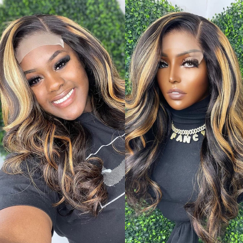 Human Hair Lace Front Wig Honey Blonde Ombre 4x4 Silk Base Brazilian Body Wave Pre Plucked 180 Density