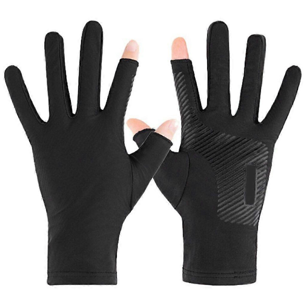 (As Show, C) Anti-Uv Men Women Fishing Gloves Sunscreen Antiskid Ice Cool Sport Gloves 3242242664931
