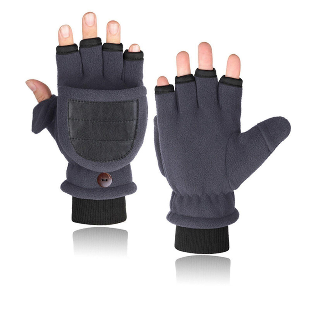 (As Show, One Size) Women Men Winter Polar Fleece Gloves Double Layer Thicken Half Finger Mittens 3242242627448