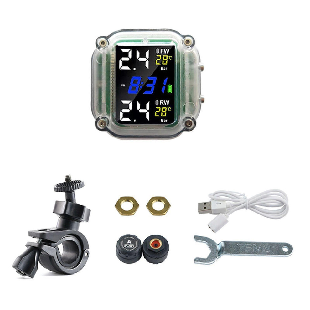 (As Show, One Size) Motorcycle Tpms Moto Tire Pressure Monitoring System With 2 External Sensor 5213747881879