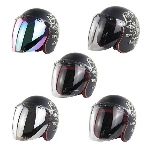 (As show, Colorful) Motor Open Face Helmet Visor 3-snap Design for Scratch Resistant UV Protected 1