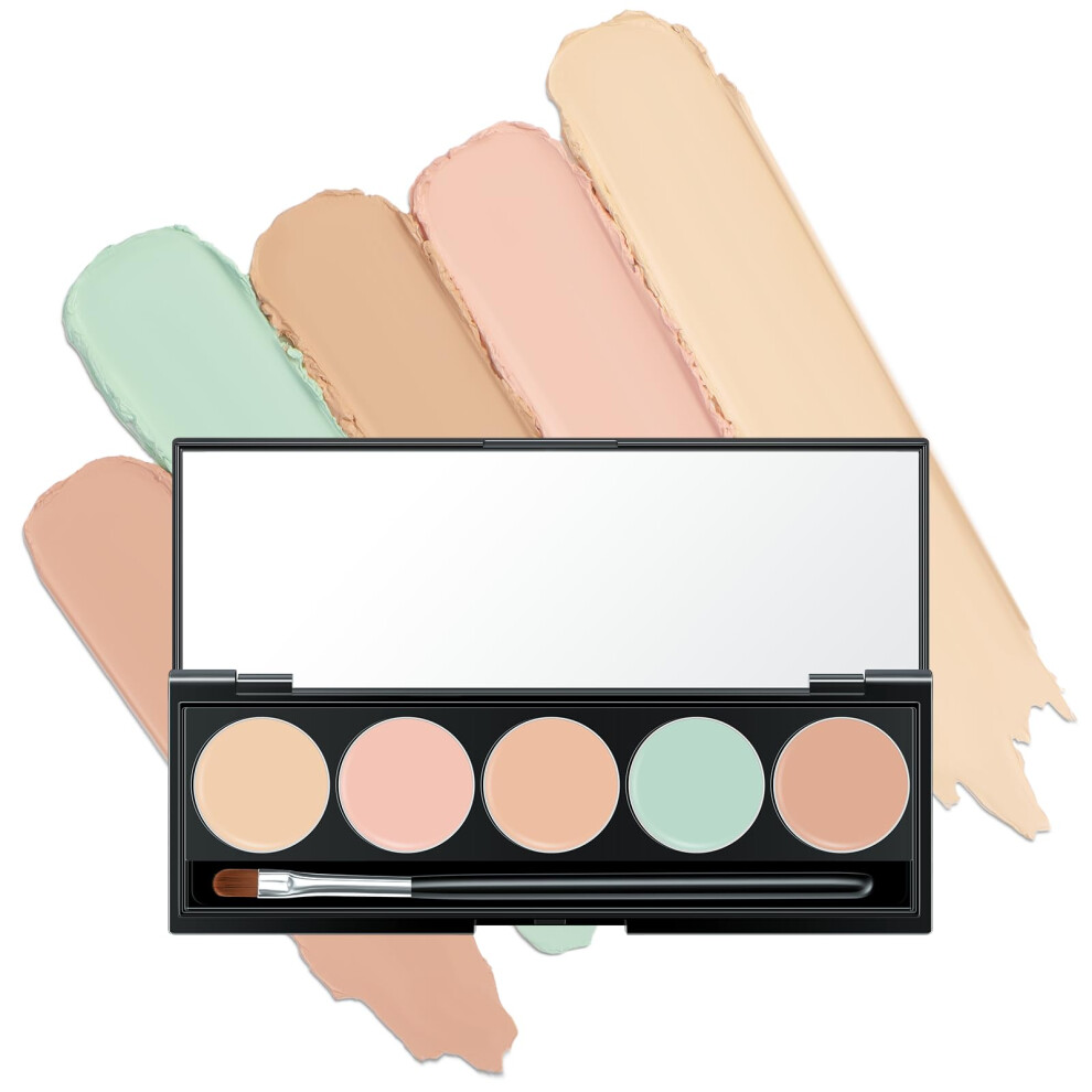 Cream/Dark Color Correcting Concealer Palette 5In1 Full Coverage With Brush For Circles And Redness