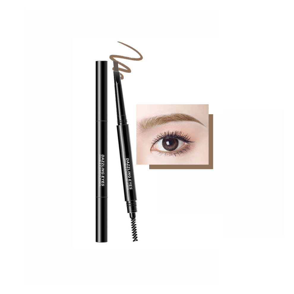 Waterproof Long Lasting Eyebrow Pencil with 3D Triangular Tip and Dual Ended Brow Brush Light Brown