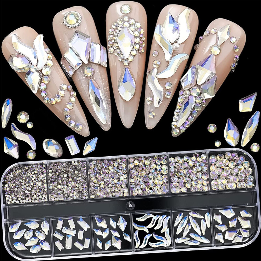 Nail Art Rhinestones Set Crystal AB Flatback Multi Shape Gems for Crafts and Nail Decoration