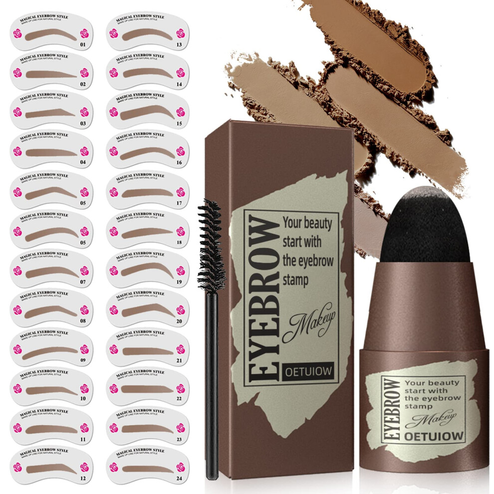 Gray/Black Eyebrow Stamp Kit Waterproof Longlasting With 24 Reusable Stencils For Brow Shape