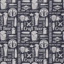 Cotton Quilting Fabric with Vibrant Retro Beer Print, Grey Combed Cotton by the Yard for Crafts
