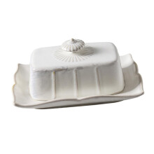 Ceramic Butter Dish with Lid Microwave Safe French Butter Keeper Retro Design for Kitchen Storage