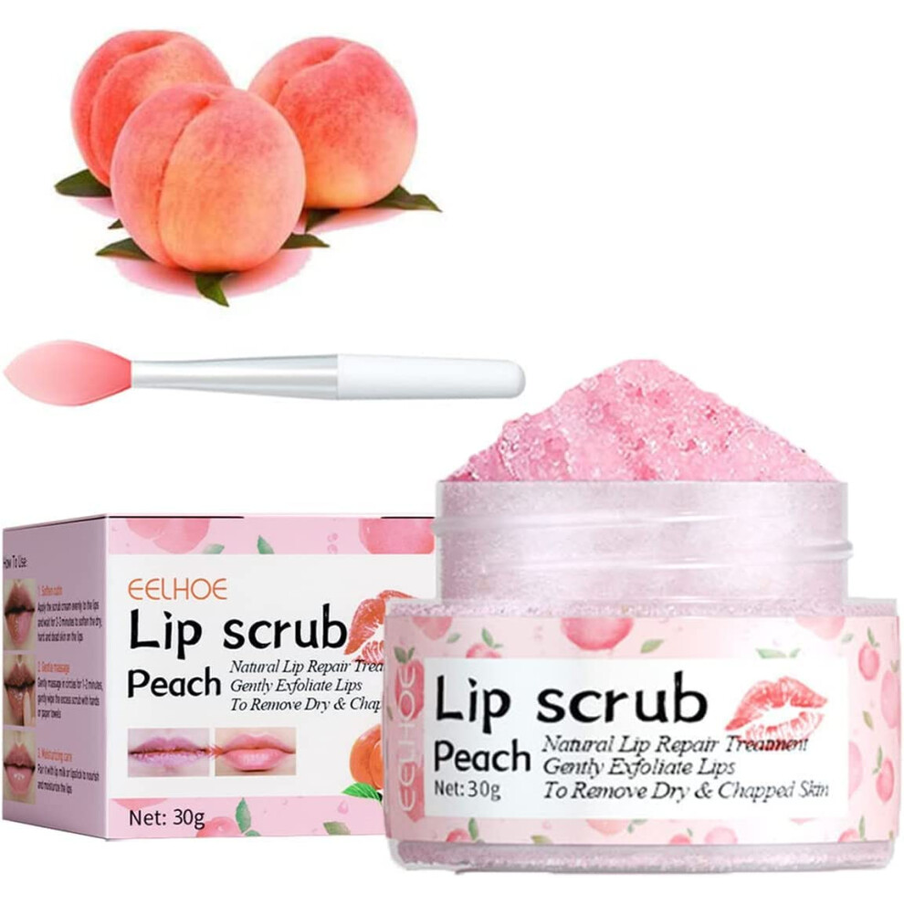 Peach Lip Scrub And Exfoliator With Deep Hydration For Dry Cracked Lips, Natural Lip Moisturizer