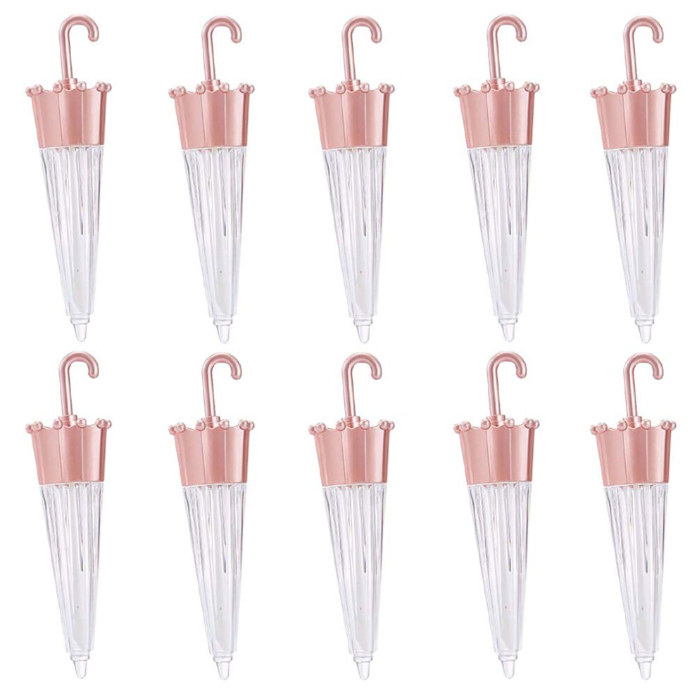 Gold Umbrella Shaped Lip Gloss Tubes 5.5Ml Refillable Leakproof Rose Containers With Brush 10Pcs
