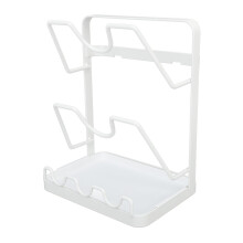 Pot Lid Organizer Double Layer Carbon Steel Wall Mounted Rack with Drainage Tray for Kitchen
