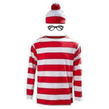Waar is Waldo nu Rood-Witte Strepen Cosplaykostuum Volwassen Mannen T-shirt Trui+hoed + Bril Voor Kerst Halloweenfeest Pak G
