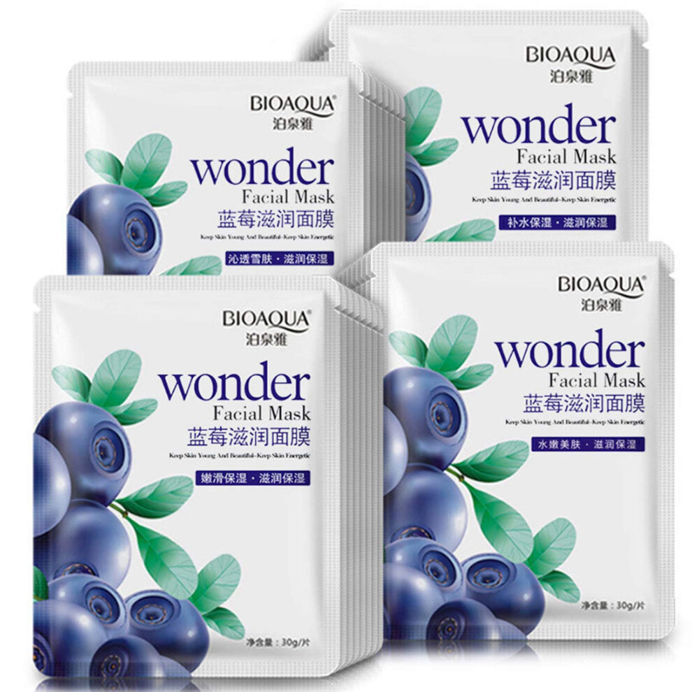 Facial Moisturizing Mask with Blueberry and Hyaluronic Acid, AntiAging Hydration 6 Pack