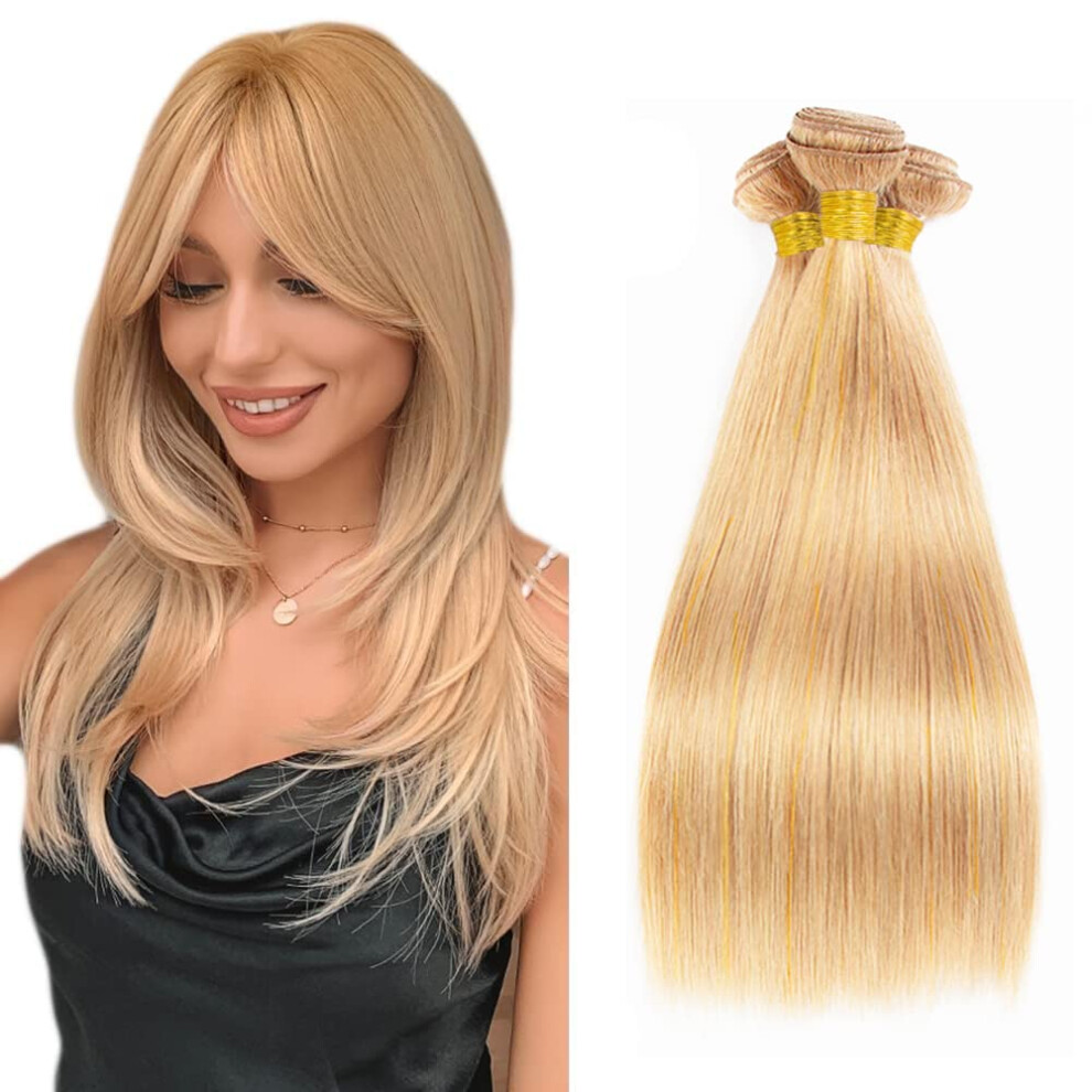 Unisex Brazilian Virgin Human Hair Bundles P27/613 Honey Blonde Highlights Straight Weave 20 22 24 Inch