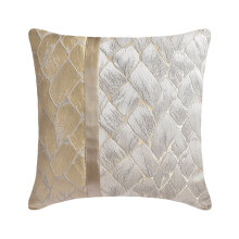 HomeCentric Decorative Pillow Covers 14x14 inch, Silver & Gold, Pack of 2, Silk Patchwork & Metallic Faux Leather, Compatible with Easter Décor
