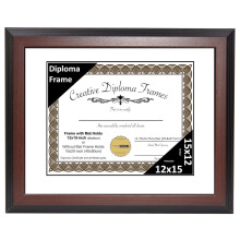 TiaGOC 12x15 Mahogany Finish Diploma Frame with White Matting Holds 12 by 15-inch Documents with Glass and installed Wall Hanger