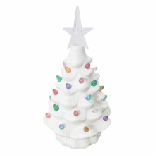 Miayilima Ceramic Christmas Tree with Lights, Star Topper, Hand Painted White Xmas Decor for Tabletop, Indoor Home