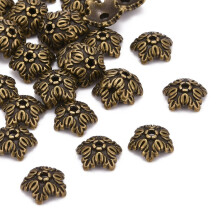 50pc Tibetan Style Bead Caps Lead Free & Nickel Free 5-Petal Flower Antique Bronze 10x4mm Hole: 1mm