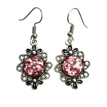 Earrings Pink glitter Gothic Victorian Swirl Stainless Steel Hook Pink