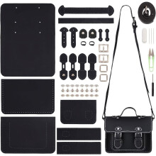 DIY Leather Handbag Making Kit, Compatible with PU Leather Messenger Bag Craft, Sew-On Satchel Kit for Girls, 7.6x3.5x7.2 Inch Black