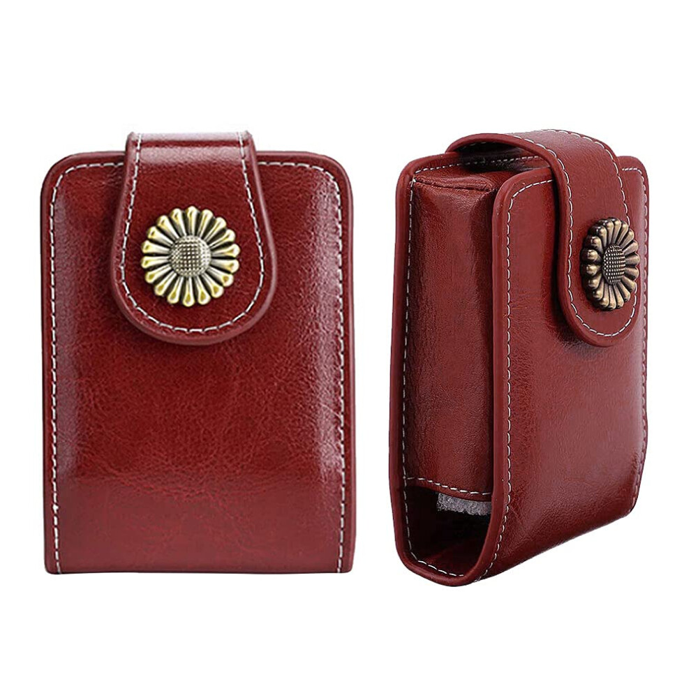 Red Lipstick Case With Mirror Pu Leather Travel Holder For 3 Lipsticks Scratchproof