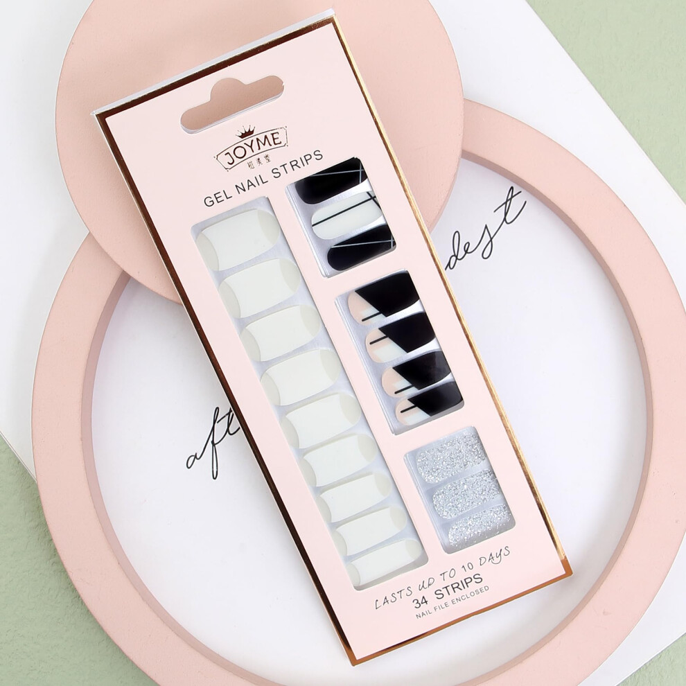 Long Lasting Gel Nail Polish Strips UV Chip Resistant Set with File â 34 Gloss Nail Wraps