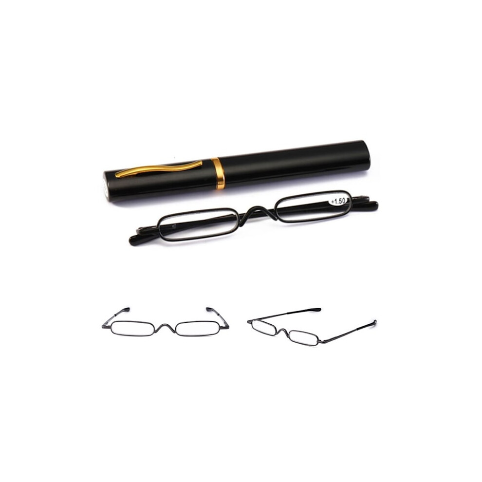Reading glasses with Power +1.0 - +4.0 with portable metal case Black +1.25