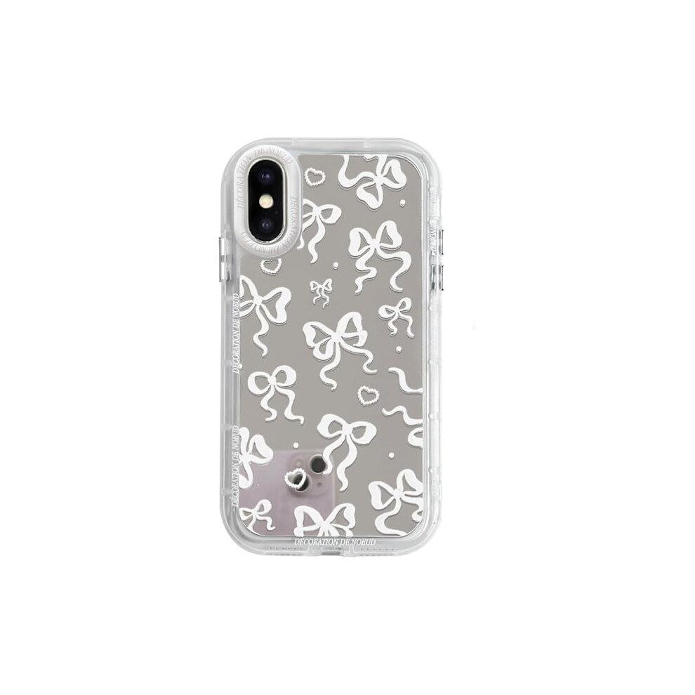 Compatible With Iphone Xs Case Cute Mirror Bowknot Love Heart Pattern Ribbon Design Shockproof Protective Phone Case For Women Girls 9422877748952