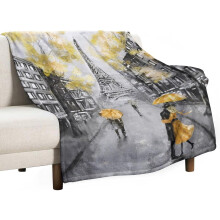 Paris Blanket Vintage France Scenery Eiffel Tower Couple Yellow Tree Soft Lightweight Throw 40x50in for Bedroom Living Room Sofa