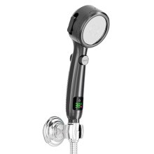 Yonrjhukm Turbo Shower Head with 4 Modes, Pressurized Water Stop & Digital Display, Compatible with Standard Shower Arms
