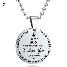 I Love You Letter Print Pendant Necklace Ball Chain Stainless Steel To My Son Round Tag Sweater Necklace Jewelry