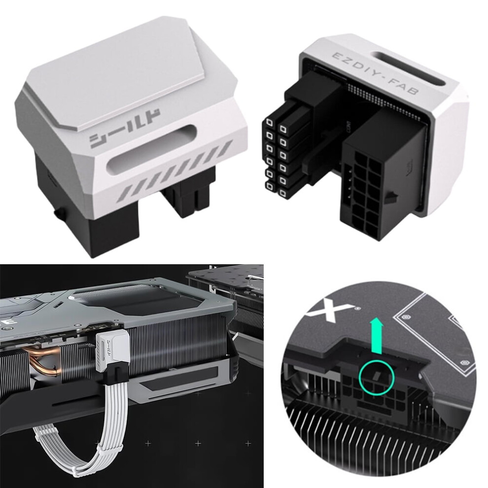 Jixopn 12Vhpwr 180 Degree Angled Adapter Pcie 5.0 Power Adapter Gpu Male To Female Connector For 12+4Pin Rtx 3090Ti 4070Ti 4080 4090 Black/White 9422877251964