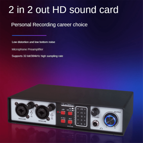 2 in 2 Out USB Audio Interface 32Bit/384KHZ Studio Kit Record Professional Sound Card 48V Phantom 1