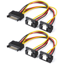 SATA Power Cable, 2-Pack 8-Inch 15 Pin Male to 2XSATA Down Angle Female Splitter Cable