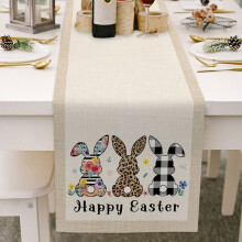 Easter Table Runner 13x70in, Non-Slip Bunny Rabbit Gnome Carrot Design for Holiday Dinner, Home Decor, Compatible with Easter Table