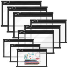 Evjurcn 9Pcs Clear Zipper Pouches, 3 Sizes, Waterproof PVC, Multi-purpose Storage for Office, Cosmetics, Files, Pencils – Black