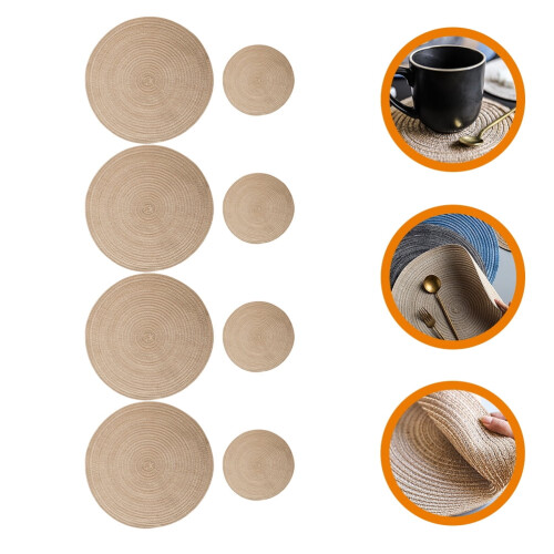 8pcs Dining Table Round Placemat Practical Tableware Mat Nordic Style Woven Cushion for Kitchen Ware 2