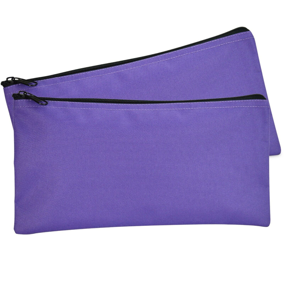 Zipper Money Bank Bag Pencil Pouch Makeup Travel Accessories Purple 2 PACK