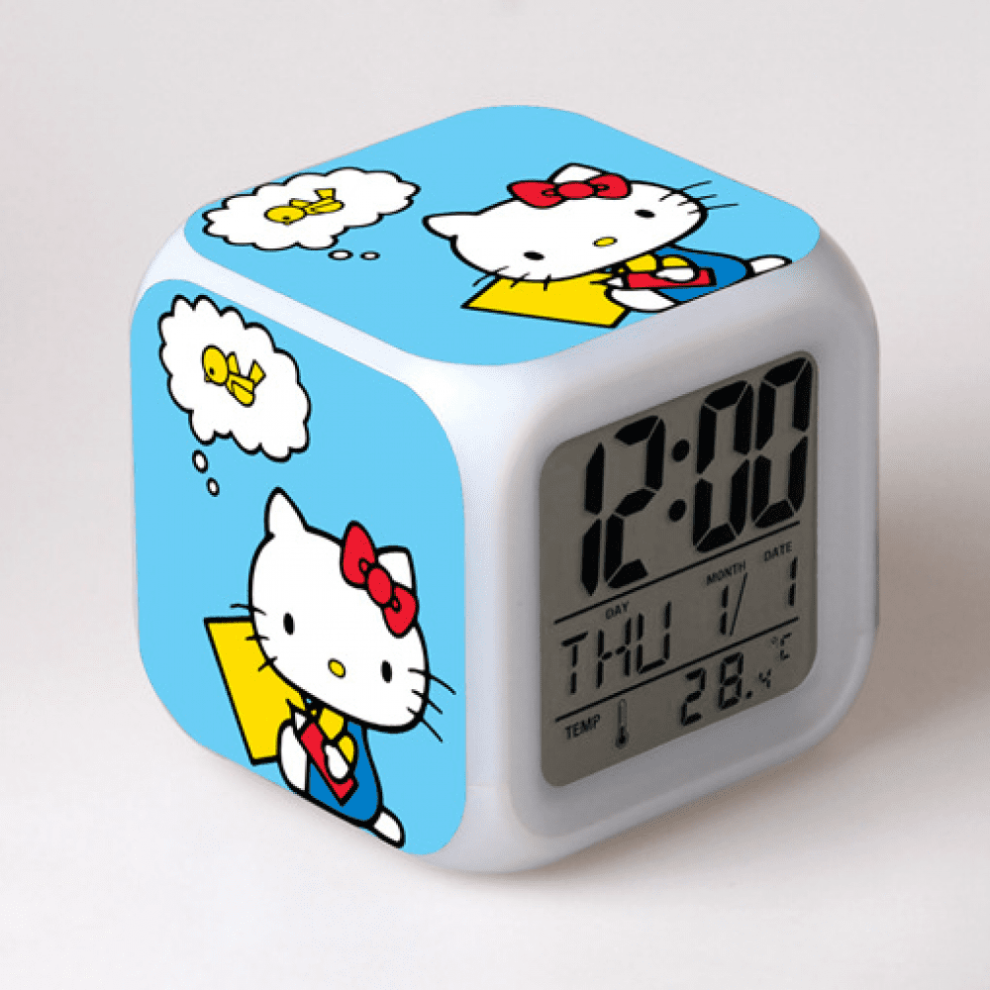 Hanntaoo Digital Alarm Clock For Kids, Hello Kitty 7 Color Led Wake-Up Clock With Thermometer & Night Gift For Boys Girls Light