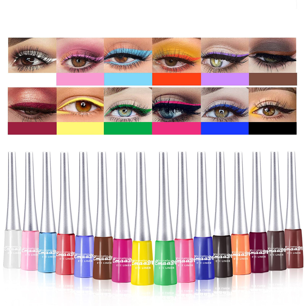 16 Colors Colorful Liquid Eyeliner Set, Waterproof Matte Neon Makeup, Longlasting Smudgeproof