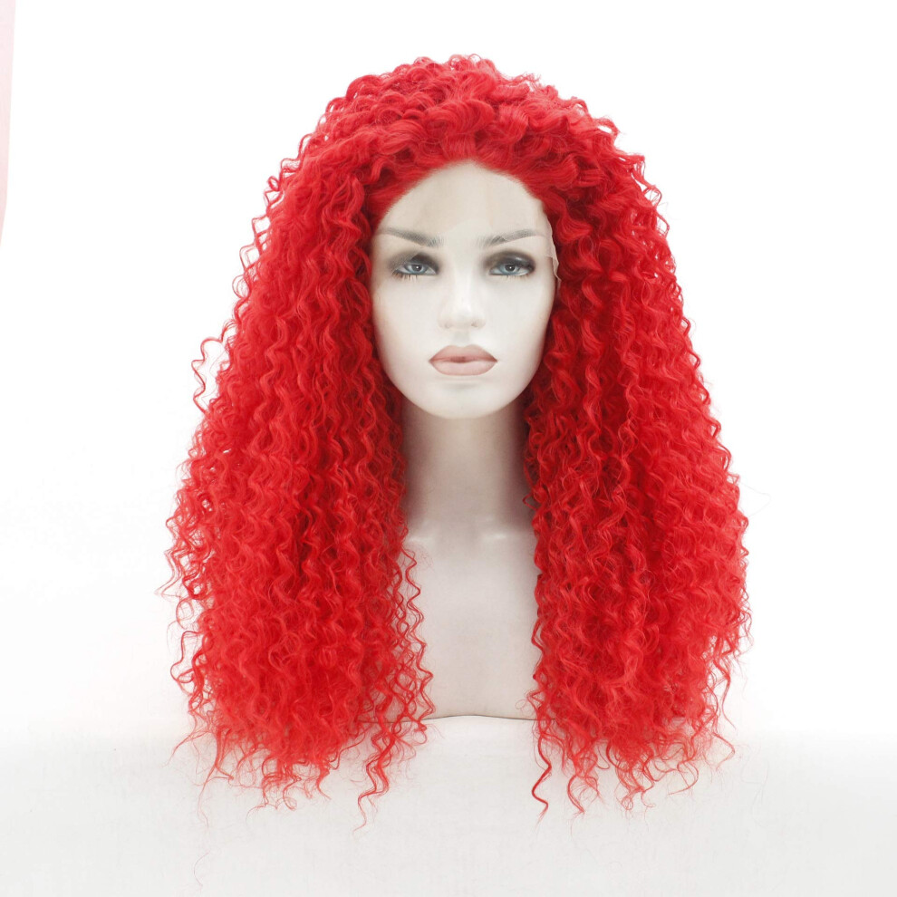 Unisex Red Long Curly Lace Front Wig For Women Heatresistant Synthetic Hair Natural Hairline 16 Inches